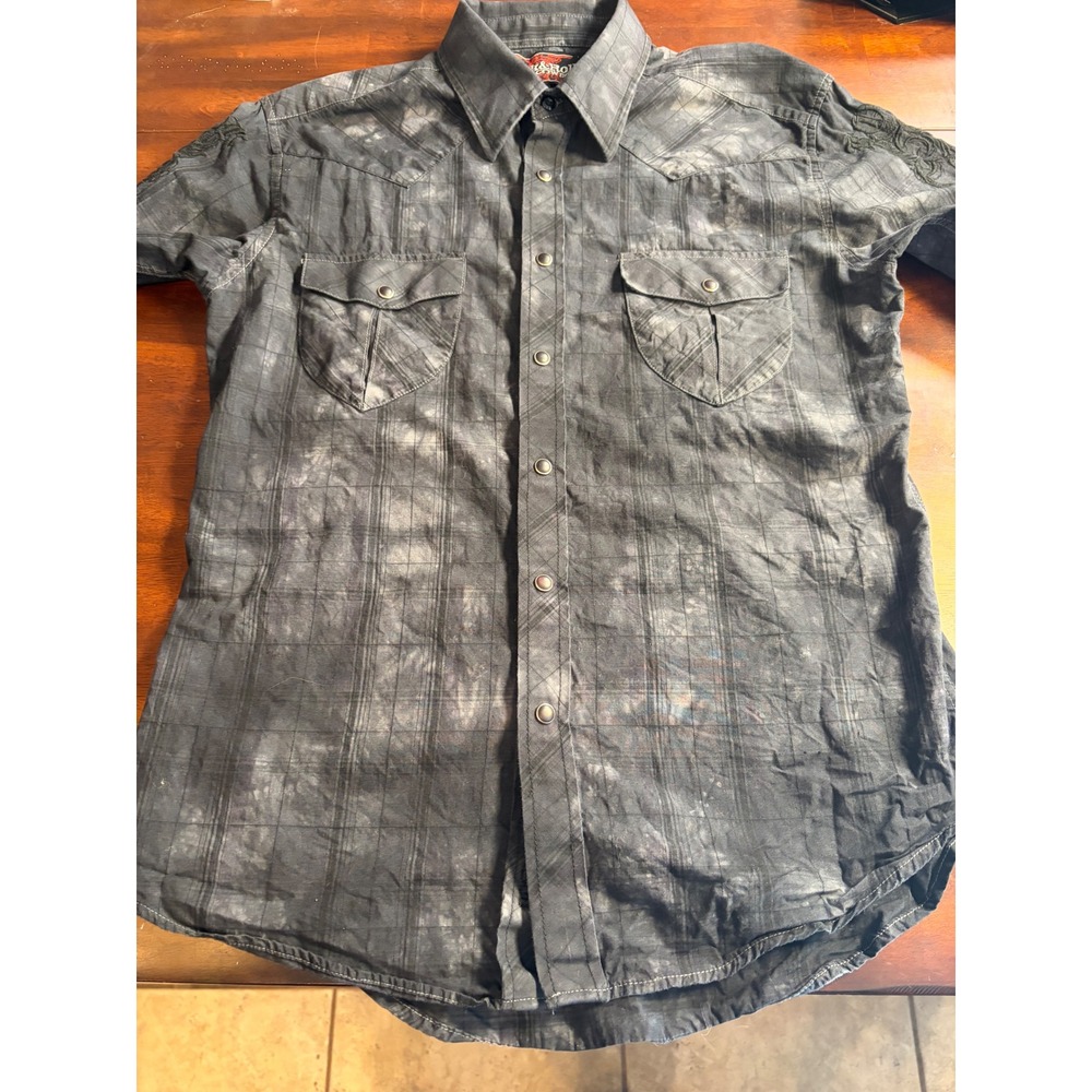 Rock & Roll Cowboy Mens Small Black Acid Wash Pearl Snap Western Shirt